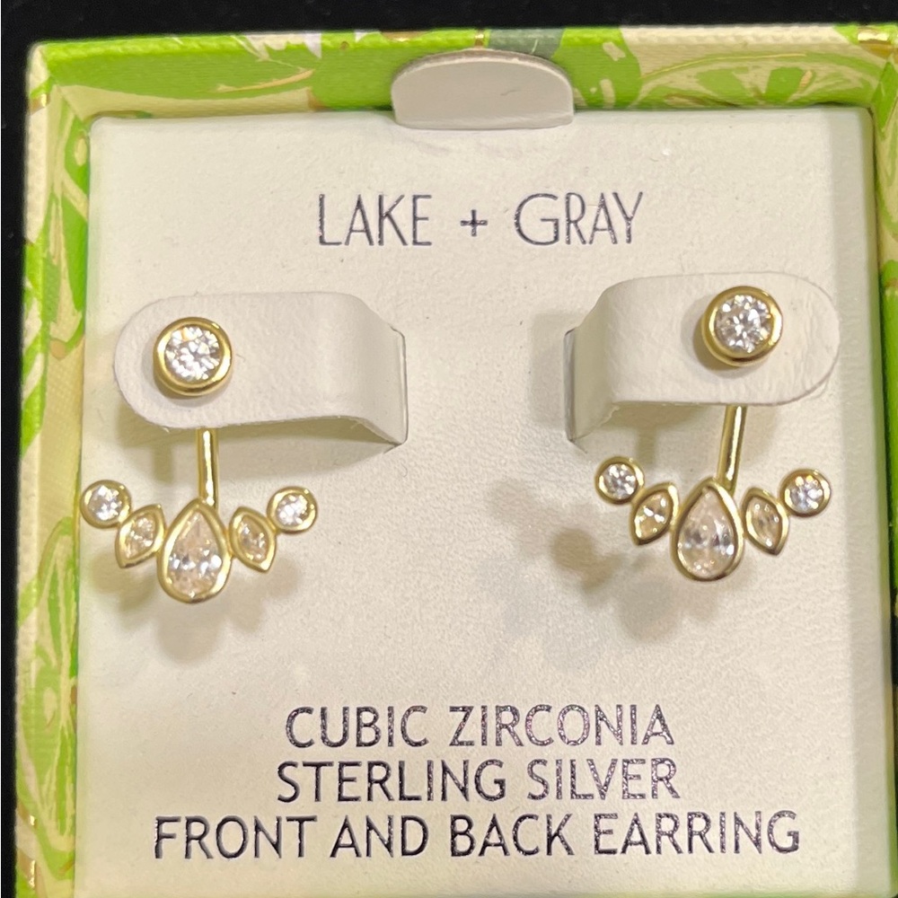 Lake + Gray Silver Cubic Zirconia Jacket Post Earrings